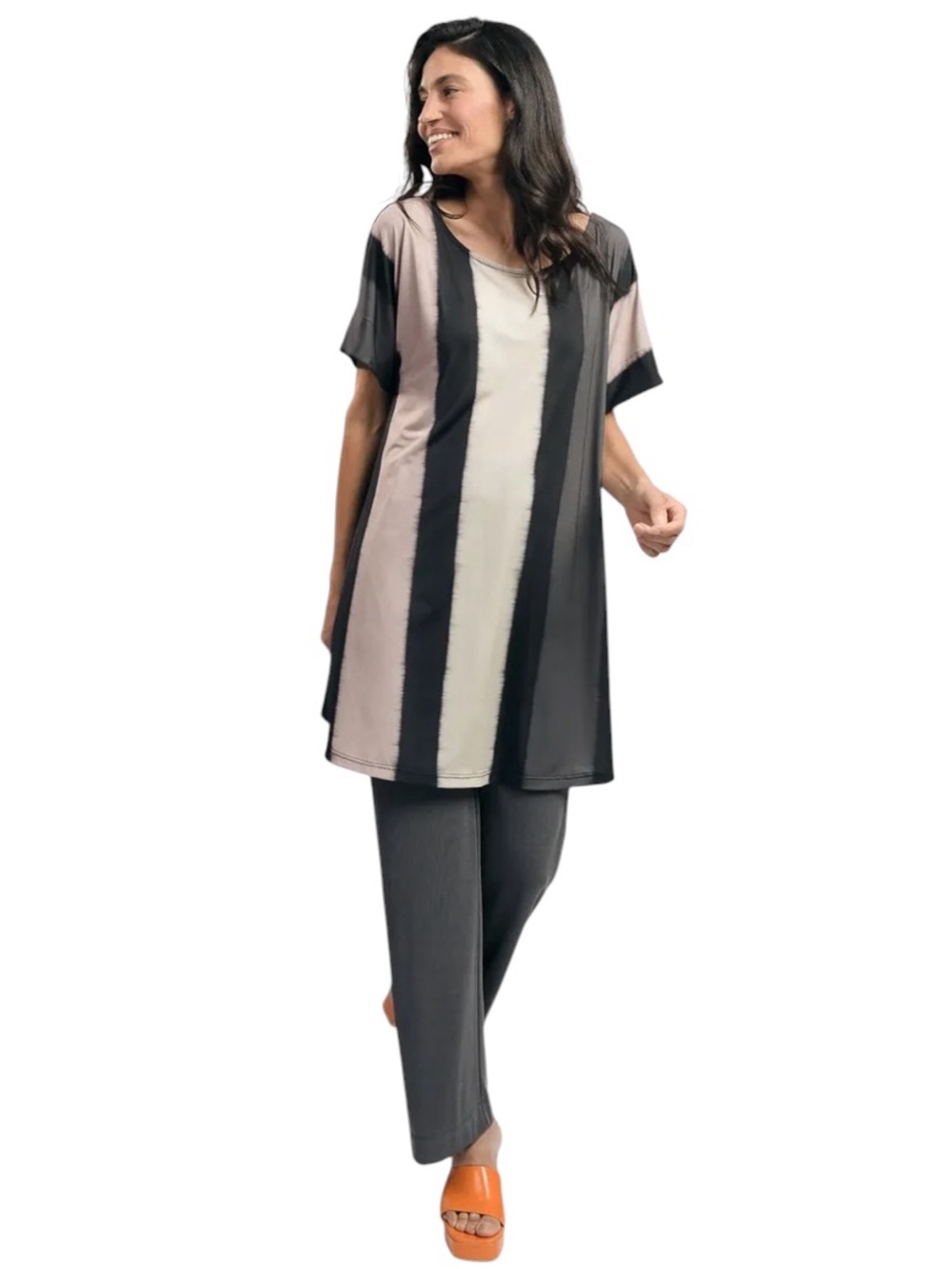 Alembika Essential Straight Leg Pants Charcoal Subtle Stripe NWT Minimalist - Picture 2 of 13
